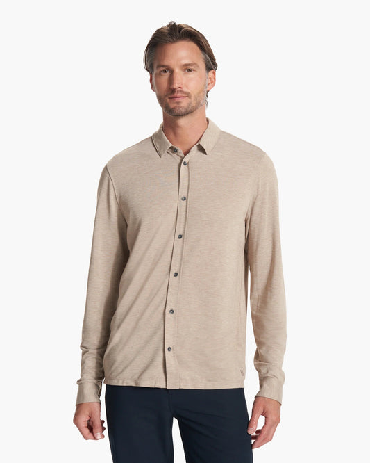 Long Sleeve Knit Twill Button Down